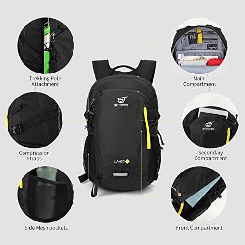 SKYSPER Small Hiking Backpack, 20L Lightweight Travel Backpacks Hiking Daypack Rucksack Women Men for Trekking Backpacking Outdoor Sports(Black) — view 5