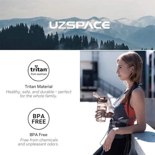 UZSPACE Water Bottle Dishwasher Safe, Tritan 600ml Oak Brown — view 4