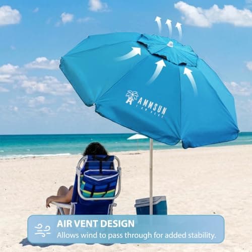 AMMSUN 6.5ft twice folded Portable beach umbrella with sand anchor windproof,Push Button Tilt and Air vent UV 50+ Protection Fits in a large Suitcase for Patio Garden Beach Pool Backyard Sky Blue — view 5