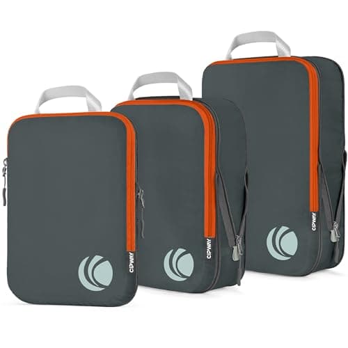 Cipway Compression Packing Cubes, 3 Set Compressible Packing Cubes Travel Organizer, Expandable Travel Essentials for Carry-On Luggage, Suitcase & Backpack (Grey)