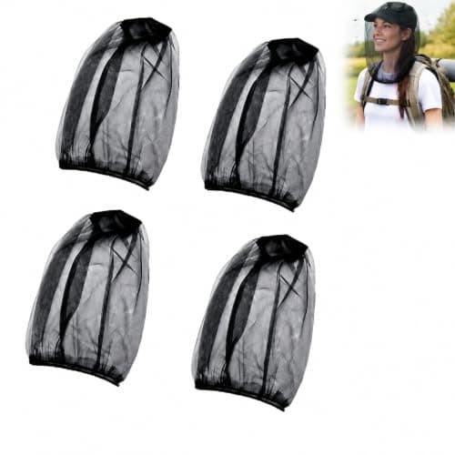 4 Pack Mosquito Net Cap, Adjustable Outdoor Insect Protection Hat with Fine Mesh, Lightweight Breathable Head Net for Hiking Camping Fishing Travel and Outdoor Activities
