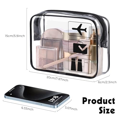 Parsuko 2 PCS Clear Travel Toiletries Bag, TSA Approved, Waterproof, Black — view 4