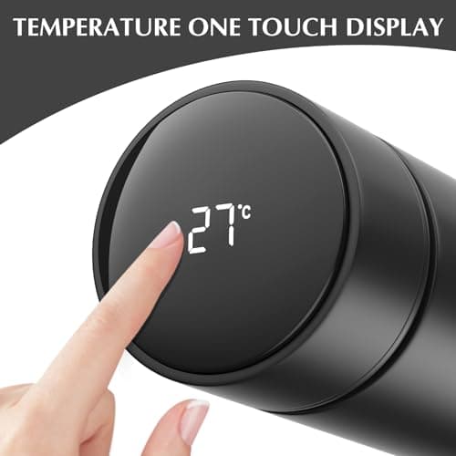 Homealexa 500ml Coffee Cups Travel Mugs, Water Bottle Vacuum Insulating Cup 304 Stainless Steel, Touch Screen Temperature Gauge, Smart Mug for Heat and Cold (A-Black) — view 6