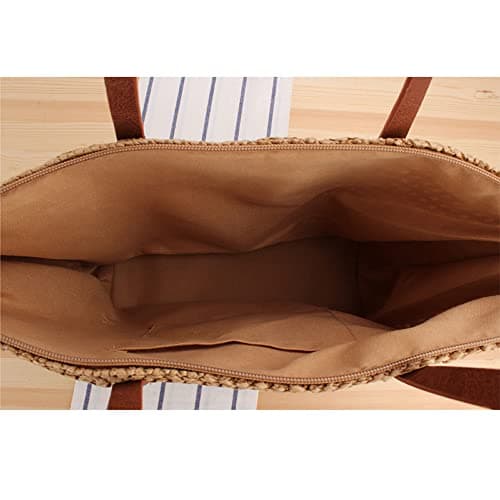 Hsthe Sea Women's Hand-woven Straw Shoulder Bag Large Summer Beach Leather Handles Handbag Tote with Zipper (beige) — view 6