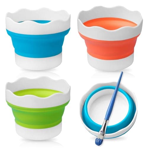 3 PCS Water Pot for Painting, Collapsible Paint Brush Washer Silicone Paint Water Pots Foldable Mini Washing Bucket (Blue, Orange, Yellow)