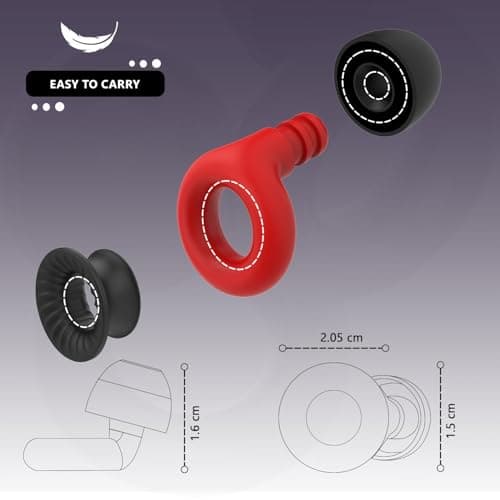 Reusable Ear Plugs for Sleep - Noise Cancelling, Snoring, Travel, and Concerts | 25dB Hearing Protection with Noise Reduction | Comes with 8 Ear Tips and XS/S/M/L - Black (Red) — view 6