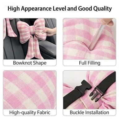 Cute Pink Bow Car Headrest Pillow,Headrest Pillow Comfortable Seat Neck Support，relieve fatigue，Head Rest Accessories for Driving Travel Driver Chair ，Girl Style(Pink 2 Pcs) — view 4