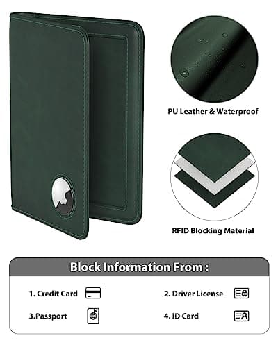 Passport Holder Airtag Wallet Stouchi UK Passport Cover with RFID Blocking Protector PU Leather Travel Wallet Organiser Document Holder for Men&Women Passport,Business Cards,Boarding Passe(Deep Green) — view 4