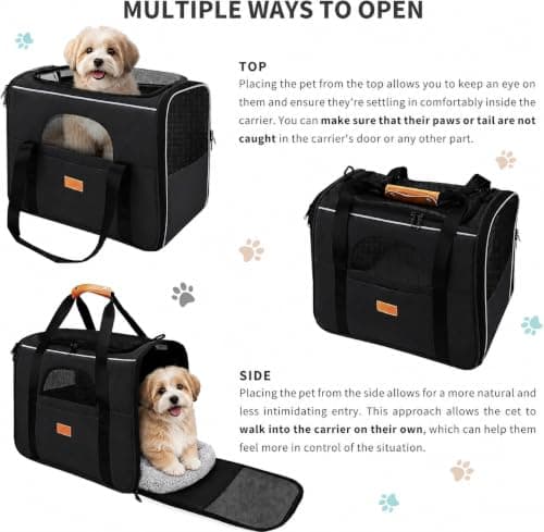 SOKANA Cat Carrier - Foldable Cat/Dog/Pet/Puppy Carrier Bag - Portable Pets Travel Carriers with Shoulder Strap and Top Opening Removable Mat, Durable Cat Basket of 15 lbs Airline Approved(Black, M) — view 3
