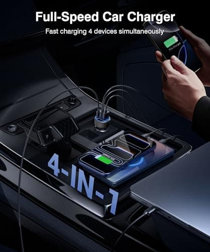 90W Car Charger Adapter,4-Port PD/QC Fast Charging Cigarette Lighter 12V USB Socket,Dual 45W USB-C/A Car Phone Charger for iPhone 17/16/15/14,Galaxy S25/S24/S23,iPad,Tablets — view 3