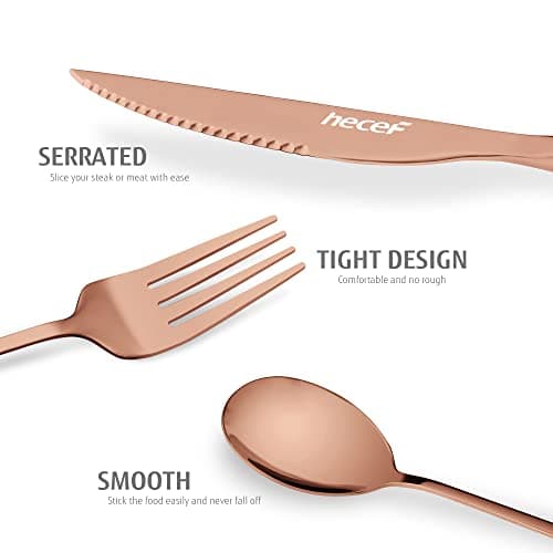 hecef Cutlery Set, 10 Pieces Travel Camping Cutlery Reusable Stainless Steel Cutlery and Organiser - Cutlery Set with Fork, Spoon, Knife etc. (Rose Gold) — view 3