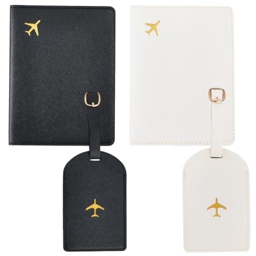 CALFOVERA 4PCS Mr and Mrs PU Leather Passport Covers Luggage Tags Honeymoon Plane Travel Holder Set Card Holder Books Case Protector Sleeve with Suitcase Travel ID Labels Black White for Couples Gift — view 6