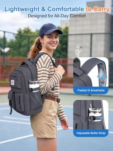 FIORETTO Lightweight School Backpack Womens, Cute School Bag for Teenager Girls, 15.6 Laptop Rucksack Backpack for School Casual Daypacks Travel Backpack for College Dark Grey 25L — view 5
