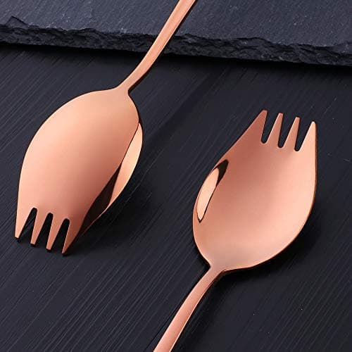 BISDARUN Noodle Sporks 2 in 1 Fork and Spoon Combination Rose Gold 6pcs Stainless Steel Long Handle 8.39 inches Pasta Fruit Forks Soup Spoons for Travel Camping Work Lunch Meals — view 6