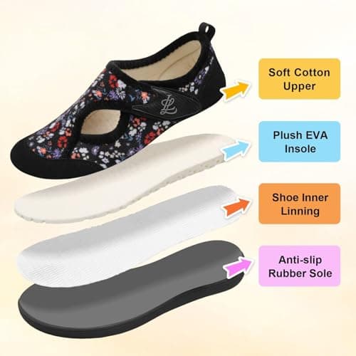 JIASUQI Slippers for Women Wide Diabetic Shoes Adjustable Arthritis Edema House Shoes Indoor Outdoor Breathable Slippers(BlackFlower 38,Size 5) — view 6