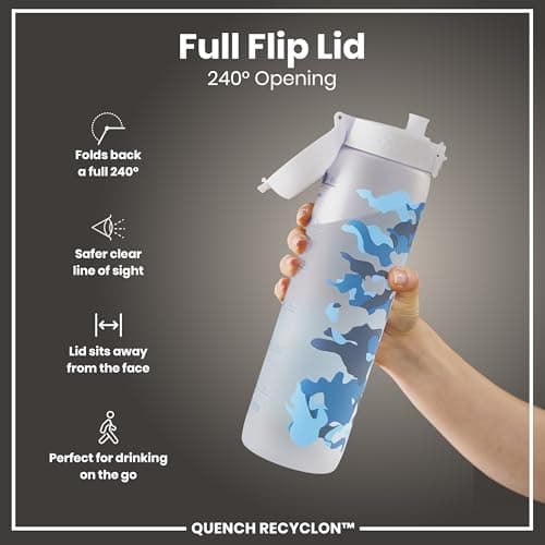 ION8 1 Litre Water Bottle, Leak Proof, Flip Lid, Carry Handle, Rapid Hydration, Dishwasher Safe, BPA Free, Contoured Grip, Ideal for Travel, Gym & Activity, Carbon Neutral Recyclon, 32 oz, Camouflage — view 5
