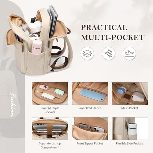 GOLF QUALITY Travel Backpack for Women Waterproof Carry On Bag Business Weekender Hiking Multilayer Laptop Bag,16 Inch, Upgrade-apricot, 16 Inch, Modern — view 2