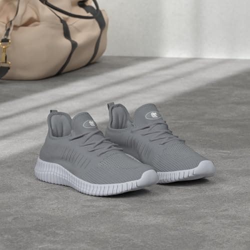 SK·TRIP Women's Walking Shoes Lightweight Breathable Flying Woven Mesh Upper Casual Jogging Shoes Ladies Tennis Shoes Workout Footwear Gym Sneakers for Women, Grey, 6 UK — view 2