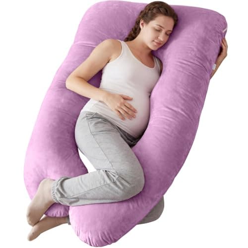 GRANDMA SHARK U-shaped Pregnancy Pillow, Full Body Maternity Pillow with Washable Velvet Cover for Back Hips Legs Support, Pinkish Purple — view 2