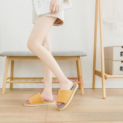 TIECHI Womens Slippers, Ladies Slippers Open Toe Slipper Women, Non-Slip House Memory Foam Slipper Women for Indoor Outdoor, 38-39EU/5-6UK, Yellow — view 3