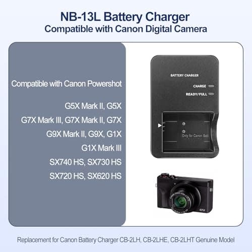 CB-2LHE NB-13L Battery Charger for Canon - G7X SX740 HS SX620 HS Camera — view 2