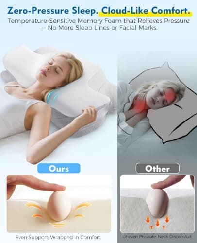 Drifina Orthopaedic Neck Support Pillow for Side Sleepers, Cervical Memory Foam Pillow for Neck & Shoulder Pain Relief, Dual-Height Ergonomic Bed Pillow, Cooling Washable Cover, 100-Night Trial，White — view 4