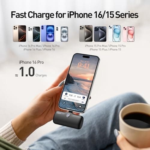 iWALK USB-C Portable Charger 4800mAh 20W Power Bank Small Fast Charging Battery Pack with LED Display Compatible with iPhone 17 Pro/16 Plus//16 Pro Max/15/iPad/AirPods Andriod Phone Samsung,Black — view 2