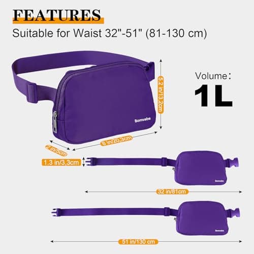 Bomvabe Purple Belt Bag for Women, Small Bum Bag with Adjustable Strap for Ladies Girls Kids Teens, Crossbody Fanny Pack for Travel Outdoors Running Hiking — view 2
