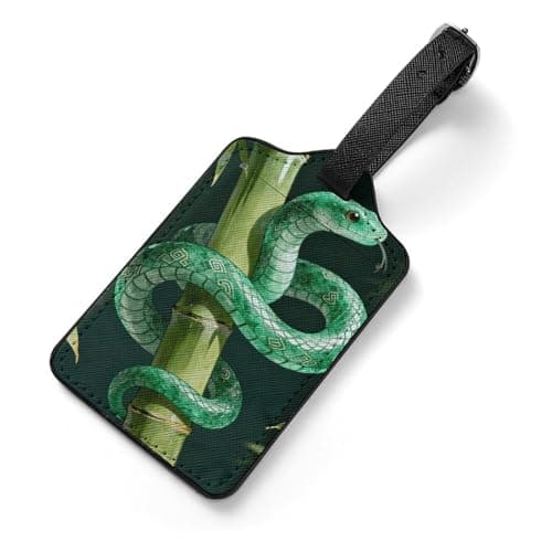 Jade Snake Bamboo Suitcase Tags Personalized Luggage Tag with Privacy Cover ID Card Slot for Travel Luggage Bag, Unique Design Name Tags for Suitcases, Backpacks & Gifts