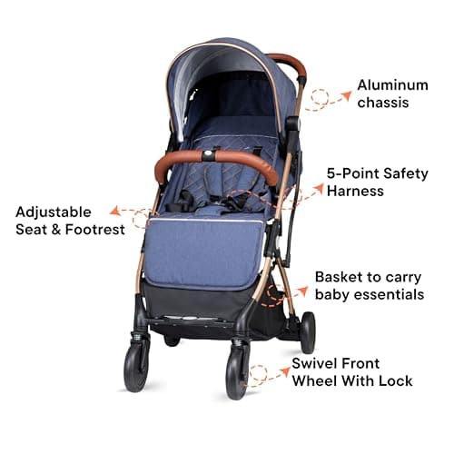 Airline Approved Baby Pram, Foldable Cabin Stroller Pushchair, Compact, Travel Friendly Buggy, Baby Stroller with Smooth Ride, One-Handed Fold, Suitable for 0-36 Months, Max 15kg (Navy) — view 5