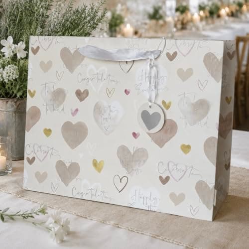 Wedding Gift Bag | Large ‘To Have and To Hold’ Wedding Present Bag 35cm x 28cm x 14cm | Printed Inside | Gift Tag & Satin Ribbon Handles | Designed in the UK | Recyclable