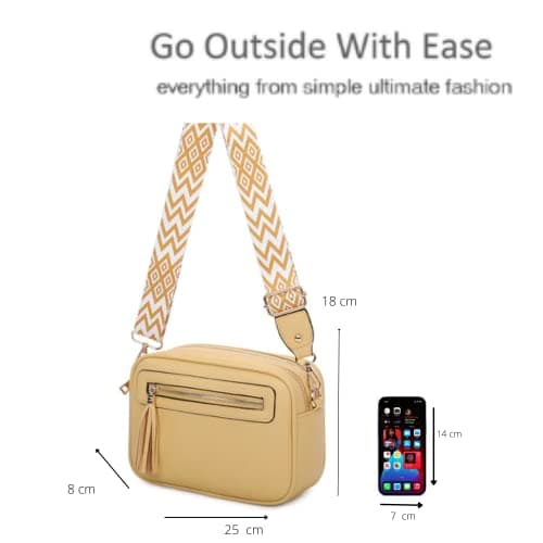 Fontanella Fashion Women's Tassel Front and Back Zip Messenger Camera Wide Guitar Strap Shoulder Handbag Crossbody Bag-SILVER — view 2