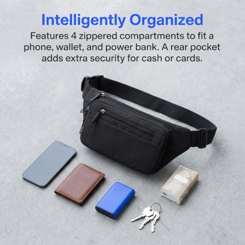 Bum Bag, 28x14cm, Waterproof Adjustable Fanny Pack Belt Bag(Black) — view 4