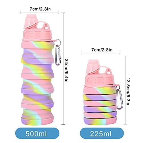 DONGTATA 2Pcs Silicone Collapsible Water Bottle Reusable Portable Foldable Water Bottles BPA Free Safe and Heathy Leak Proof for Sports Hiking Trip and Camping Collapsible Water Bottle for Kids Sport — view 6