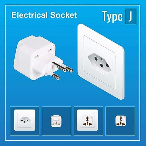 3-Pack UK to Switzerland Plug Adapters, Switzerland Swiss Plug Adaptor, Swiss Travel Adapter 3 Pin Grounded International Universal for Swiss, Jordan, Liechtenstein, Madagascar, Rwanda (Type J-White) — view 4