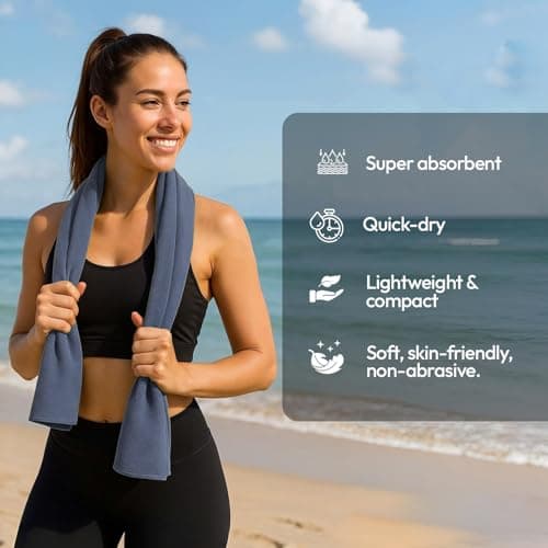 azark Microfibre Towel – Quick Dry, Lightweight & Super Absorbent – Gym, Travel, Yoga, Camping & Beach – Soft & Durable – Multiple Sizes (Navy, Medium) — view 4