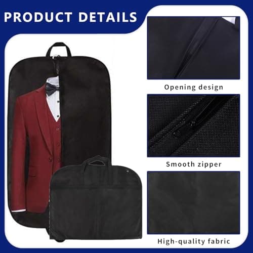 1 Pcs Suit Cover for Men, Black Travel Garment Bag with Handle & Zipper, Breathable Suit Carrier for Business Trips, Tuxedo, Coats, Dresses, Closet Storage, Lightweight Foldable Garment Protector — view 3