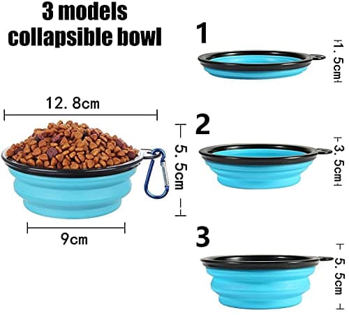 SLSON Collapsible Dog Bowls 2 Pack Dog Travel Bowl with Lid and Carabiners Pet Feeding Water Bowl Portable Dog Feeder for Walking, Travelling and Daily Use(350ml) — view 3