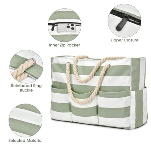 oscaurt Beach Bag Multi-pocket Beach Tote with Zip Waterproof Shoulder Handbags for Women Holiday Travel Essentials Women's Totes for Fitness Swimming and Grocery Shopping — view 5