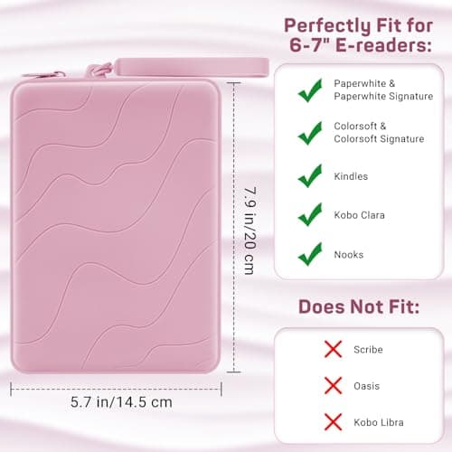 MoKo 6-7 Inch Silicone Clutch Sleeve for Kindles & E-Readers, Multi-Purpose Bag with Accessory Pouch Fits 7" Paperwhite/Colorsoft & 6.8" Paperwhite, 6" Kindles, Kobos, Nook, iPad Mini 6, Pink — view 2