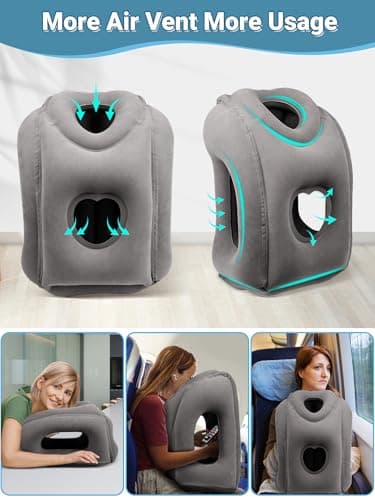 Maliton Inflatable Travel Pillow, Neck Support for Airplane (Dark Grey) — view 5