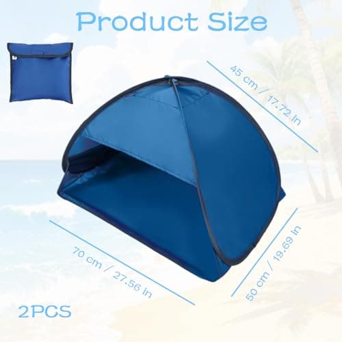 2-Piece Pop Up Mini Beach Tent Sun Shelter Set with Portable Storage Bag, Baby UV Protection and Dog Pet Sunshade, Headrest Shade for Beach, Foldable Instant Canopy Blue — view 2