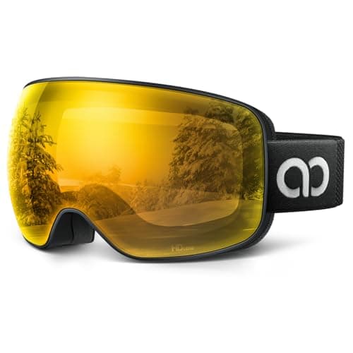 Lamicall Ski Goggles, Skiing Goggles - 【HD Spherical Lens】 Anti-fog Snow Snowboard Goggles with Wide OTG Over Helmet Compatible, UV400 Protection for Men & Women - Black Frame - Gold