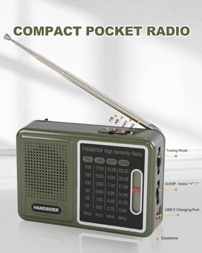 FM AM SW Transistor Radio with Rechargeable Battery, Portable Pocket Radio with Full Shortwave, Mini Battery Operated Shortwave Emergency Tool, Type C Charging & Headphone Jack(Full Shortwave Version) — view 5