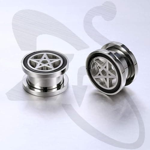 ZeSen Jewelry Pentagram Star Ear Plug Tunnels 316L Stainless Steel Body to Ear Piercing, Stainless Steel, without stone — view 3