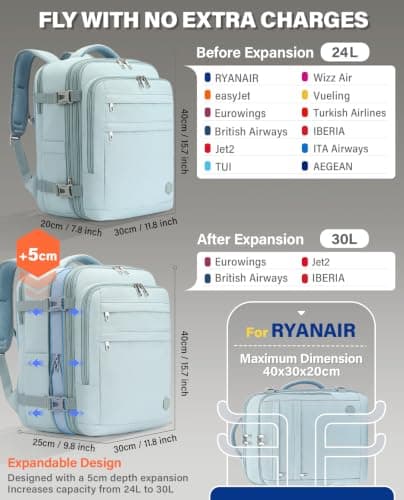 VANKEV 40x30x20 Expandable Ryanair EasyJet Eurowings Wizz Air Cabin Bag — view 2