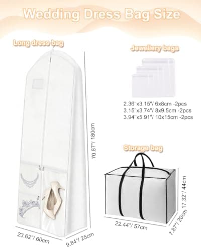 72" Breathable Wedding Dress Bag with Pockets and Carrier Bag — view 2