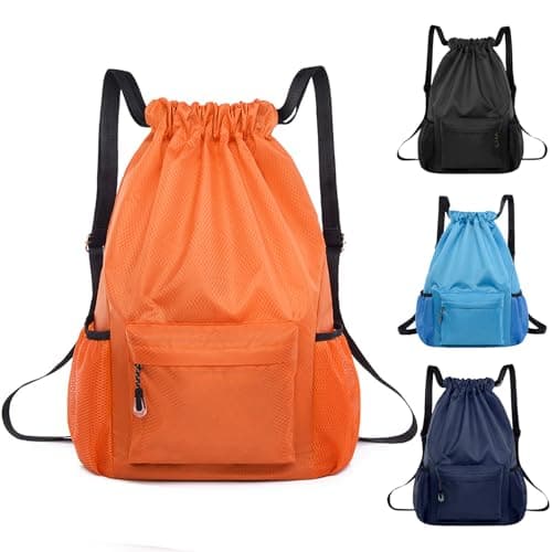 BAOWUABJ Drawstring Bags, Large Waterproof Sports Backpack Unisex Orange