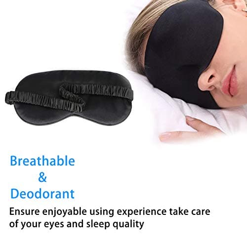 Silk Eye Mask for Sleeping Super Smooth Sleep Mask Silk Blindfold Blackout Eye Cover Portable Eye Shade Cotton Filled with Elastic Strap for Women & Men — view 2