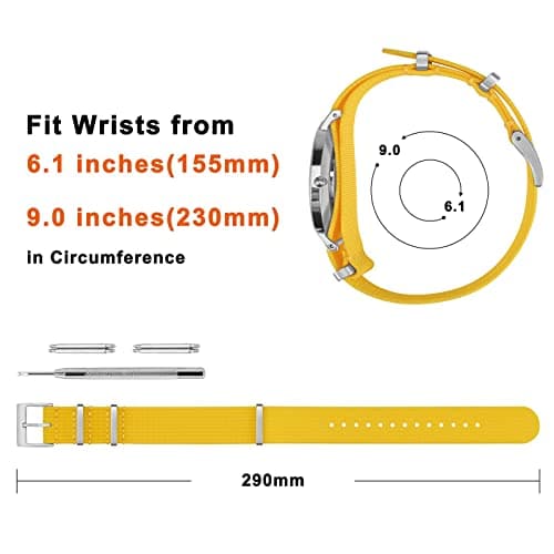 ANNEFIT Nylon Watch Strap 20mm, One-Piece Waterproof Military Watch Band with Heavy Silver Buckle (Yellow) — view 4
